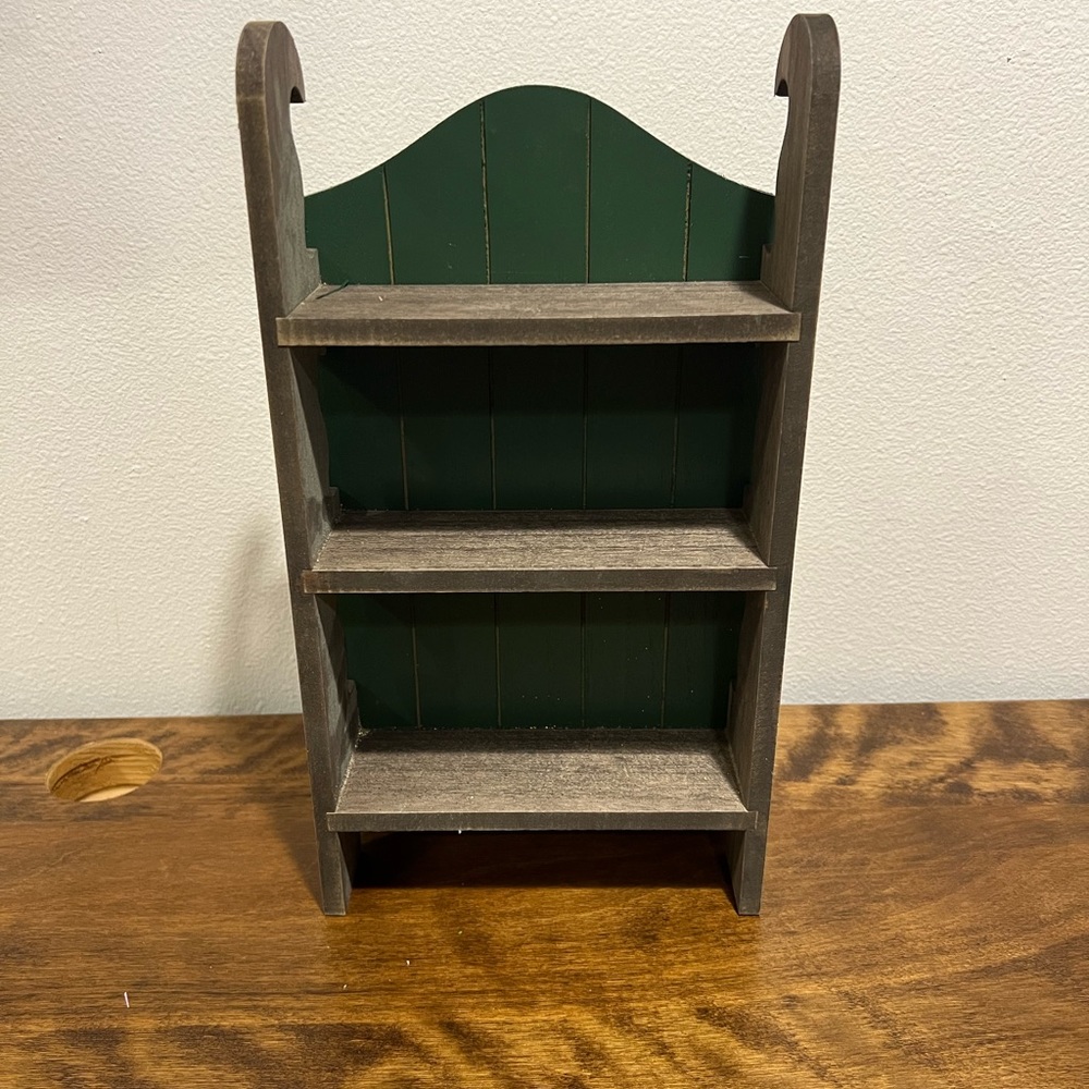 Wooden Three-Tier Shelf with Green Back - Rustic Home Décor